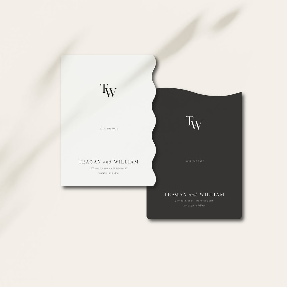 Wavy Modern Monochrome Save the Date Cards - Hoxton Collection, Elle Bee Design