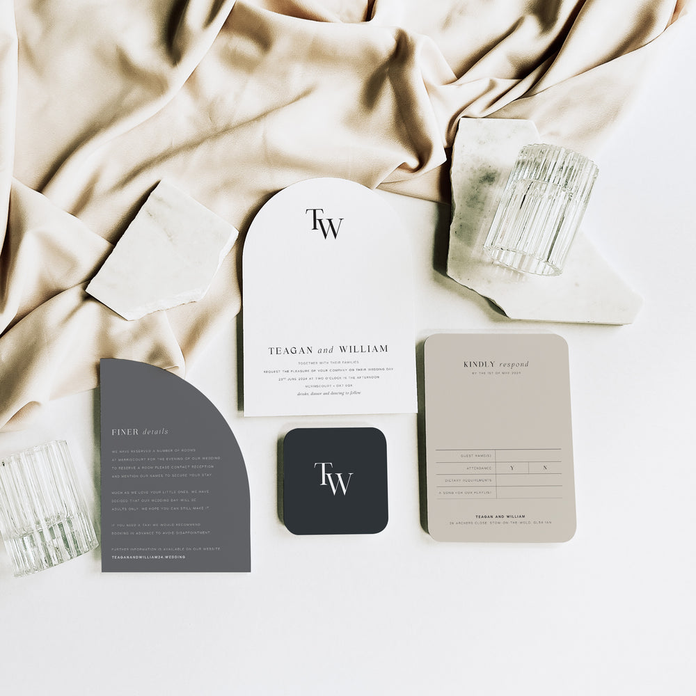 Elegant Monogram Shaped Wedding Invitation Suite - Hoxton Collection, Elle Bee Design