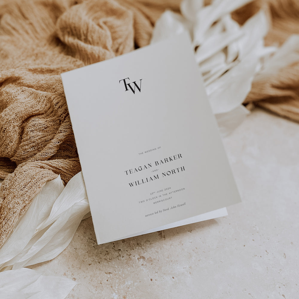 Classic Monogram Order of Service Booklet - Hoxton Collection, Elle Bee Design