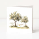 Art print of two trees with a clothesline between them on a white background
