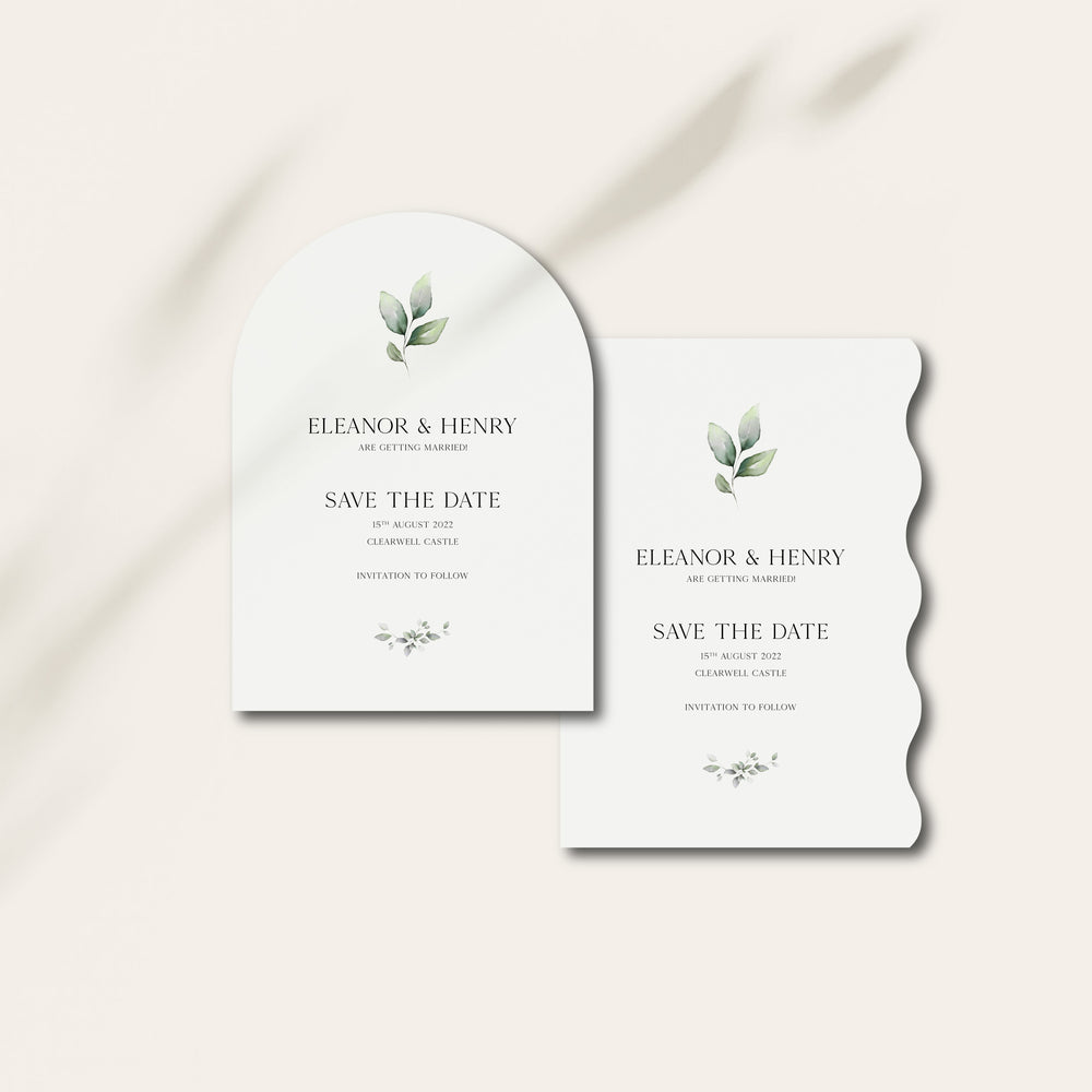 Modern Botanical Shaped Wedding Save the Date Cards - Hyde Park Collection, Elle Bee Design