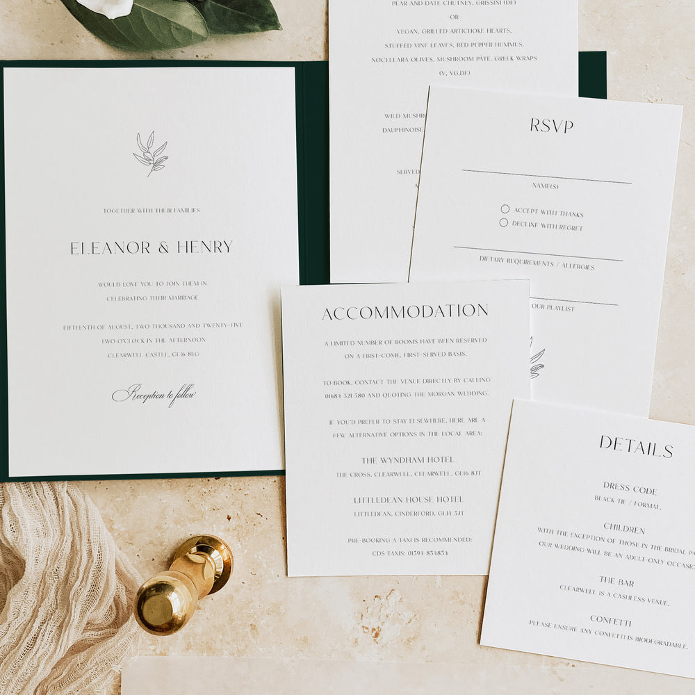 Elegant Botanical Pocketfold Wedding Invitation Suite - Hyde Park Collection, Elle Bee Design