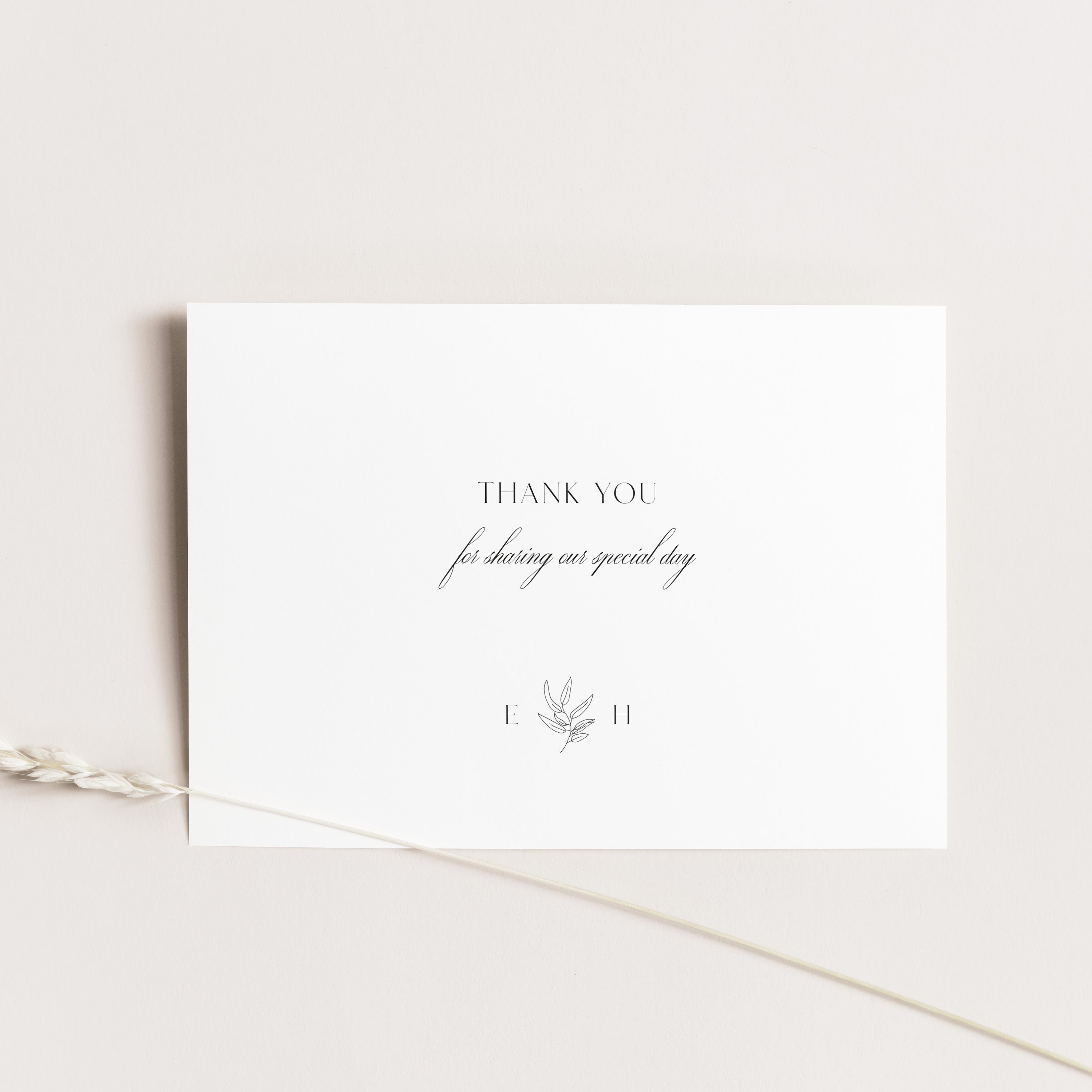 Simple Botanical Monogram Wedding Thank You Card - Hyde Park Collection, Elle Bee Design