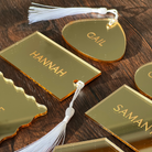 Personalised Acrylic Place Cards in Mirrored Gold and White Tassel