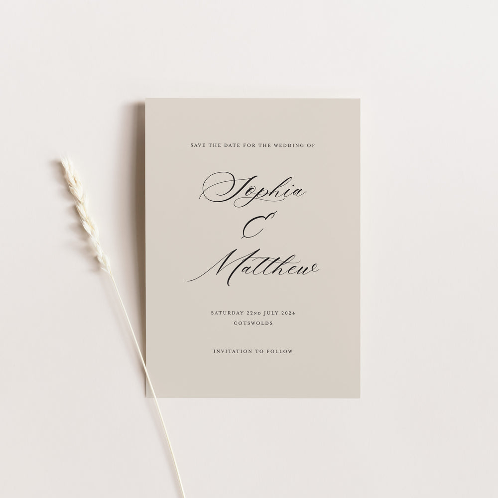 Classic Save the Date Card for Wedding in Mist - Kensington Collection, Elle Bee Design