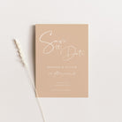 Modern Script Save the Date Card in Biscuit with White Ink - Kilburn Collection, Elle Bee Design