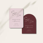 Pink and Burgundy Modern Shaped Wedding Save the Date Cards - Kilburn Collection, Elle Bee Design