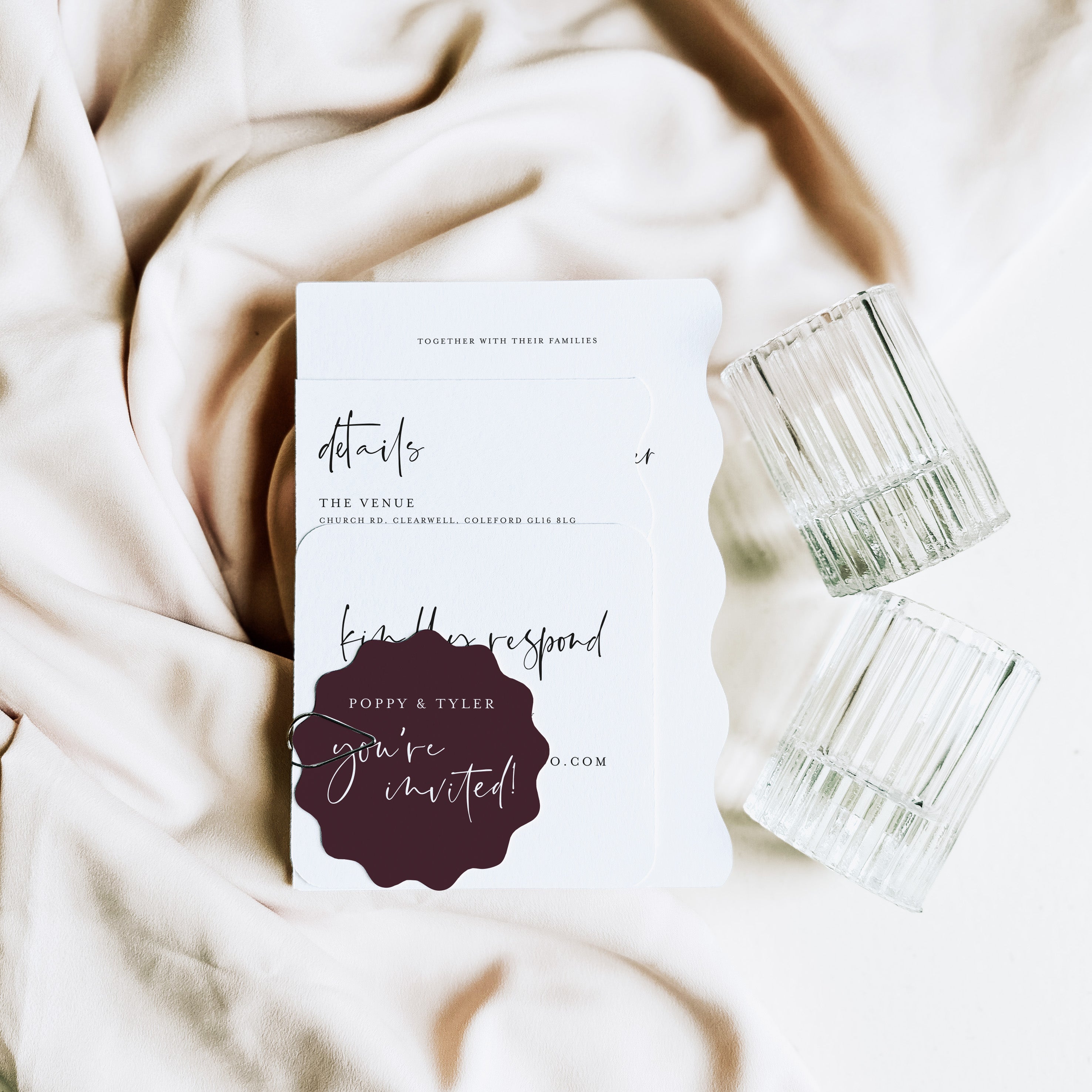 Modern Script Shaped Wedding Invitation Suite - Kilburn Collection, Elle Bee Design