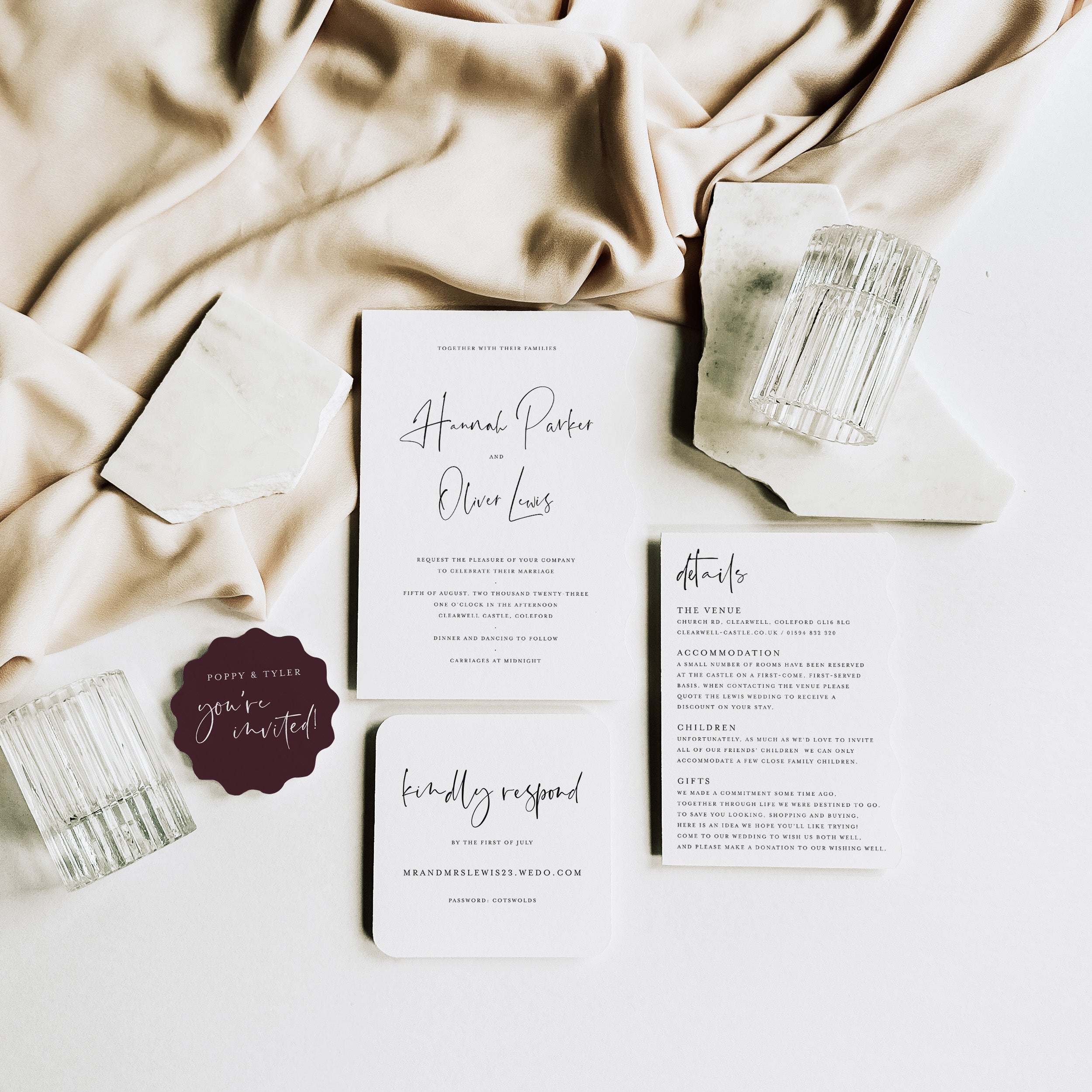 Modern Script Shaped Wedding Invitation Suite - Kilburn Collection, Elle Bee Design