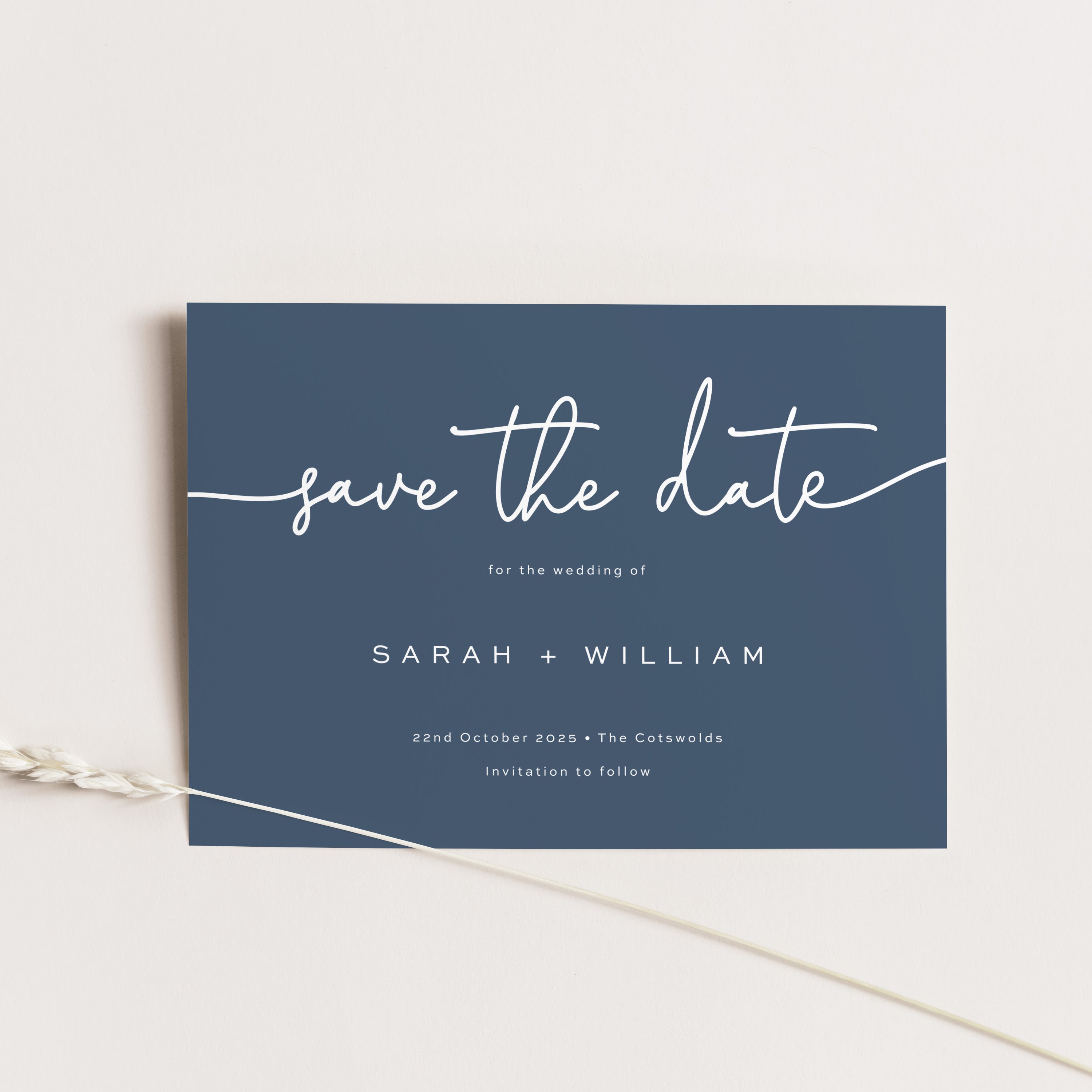 Simple Modern Save the Date Card in Denim with White Ink - King's Road Collection, Elle Bee Design