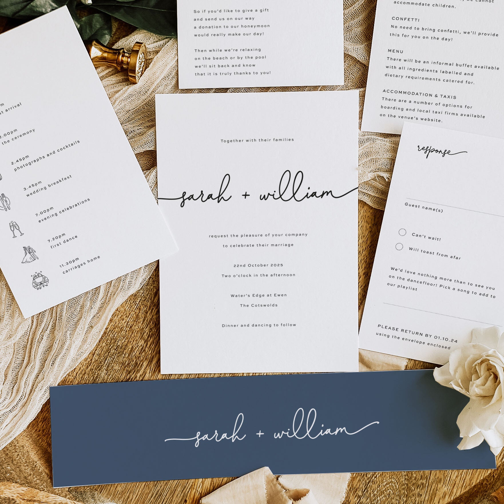 Simple Modern Wedding Invitation Suite - King's Road Collection, Elle Bee Design