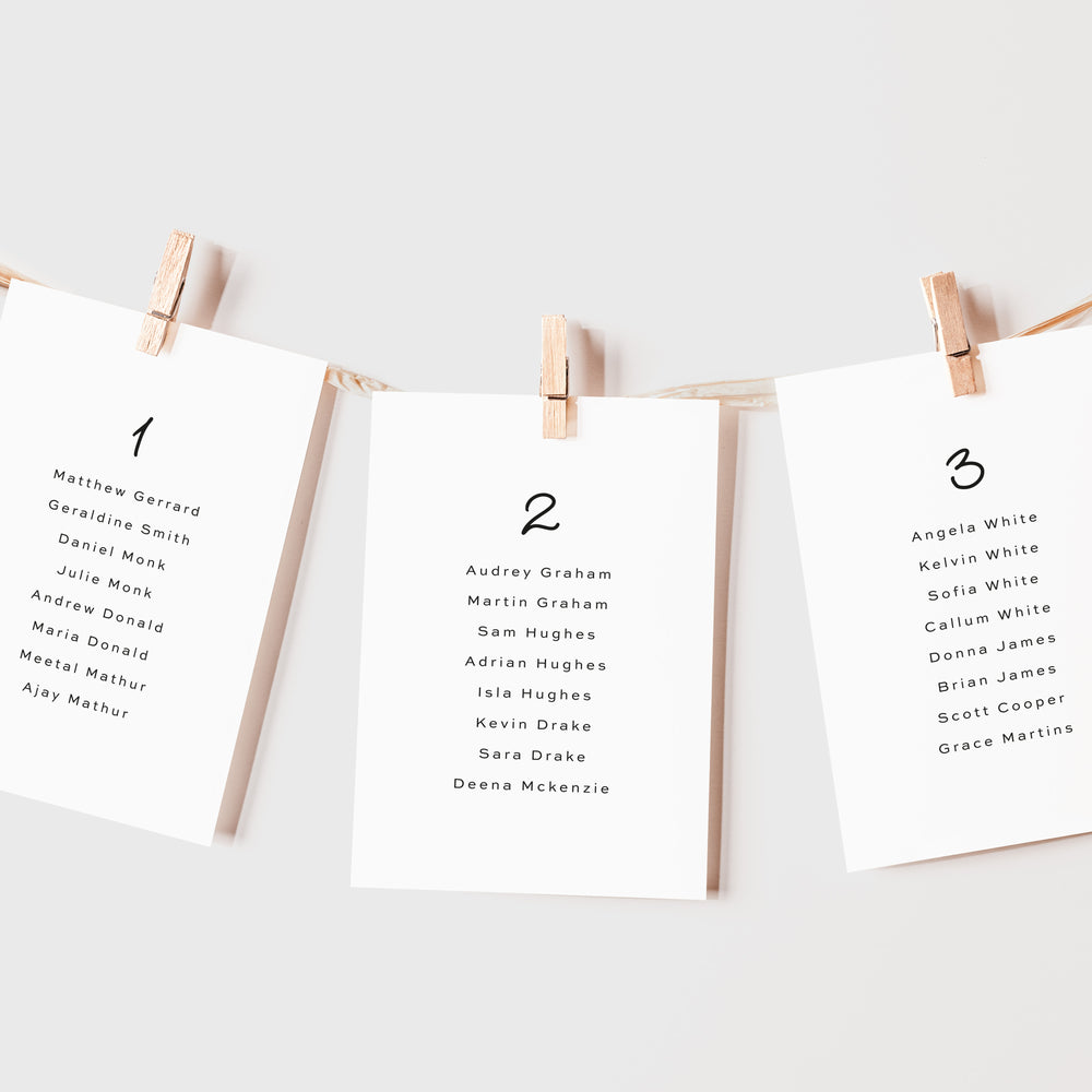 Modern Simple Wedding Seating Plan Cards - King's Road Collection, Elle Bee Design