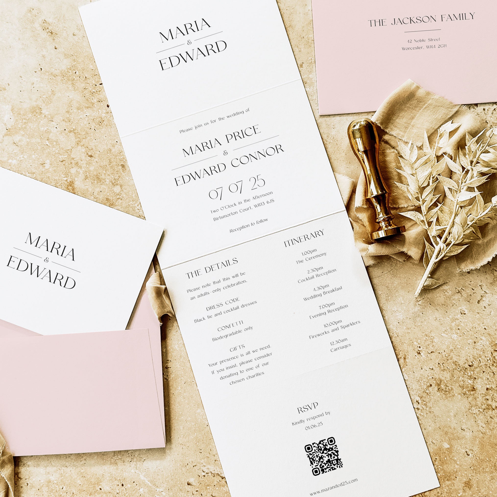 Modern Concertina Wedding Invitation with QR Code RSVP - Knightsbridge Collection, Elle Bee Design