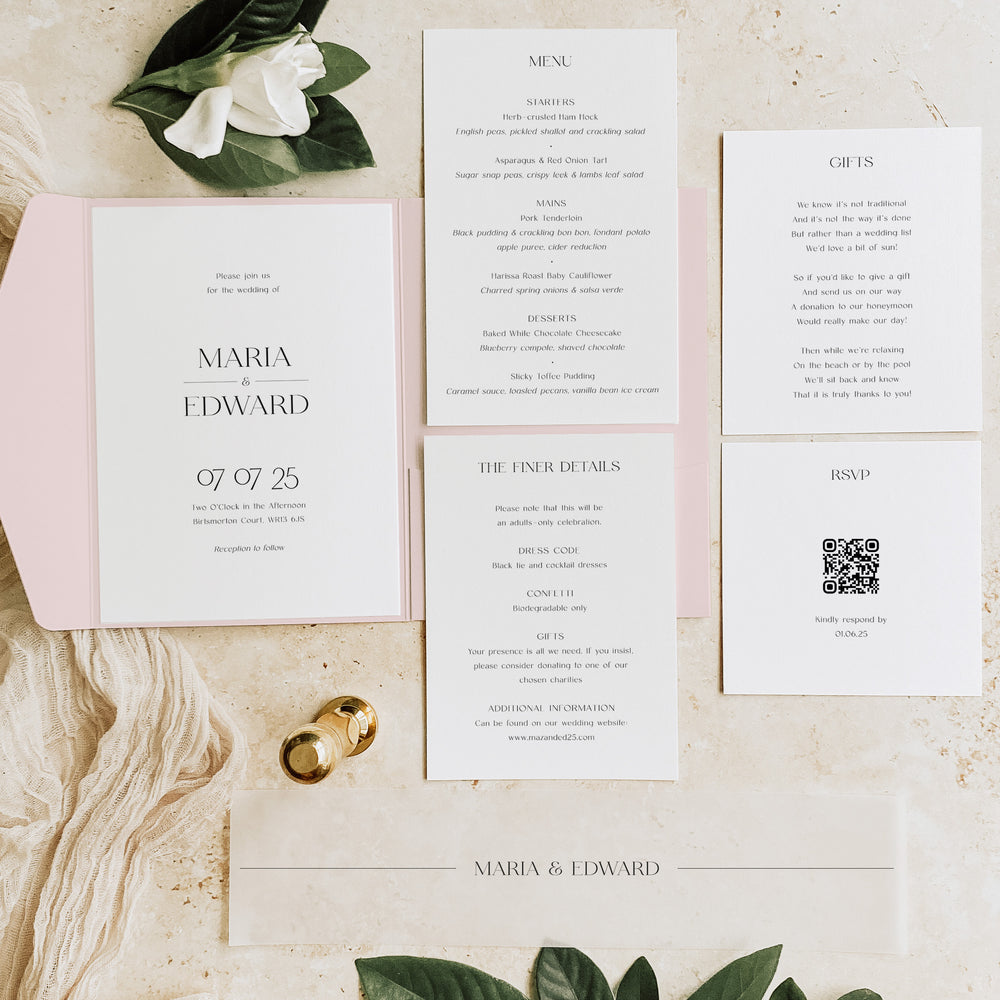 Blush Pink Pocketfold Wedding Invitation Suite - Knightsbridge Collection, Elle Bee Design