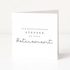 Greeting card with 'Congratulations Stephen on your Retirement' text on a white background