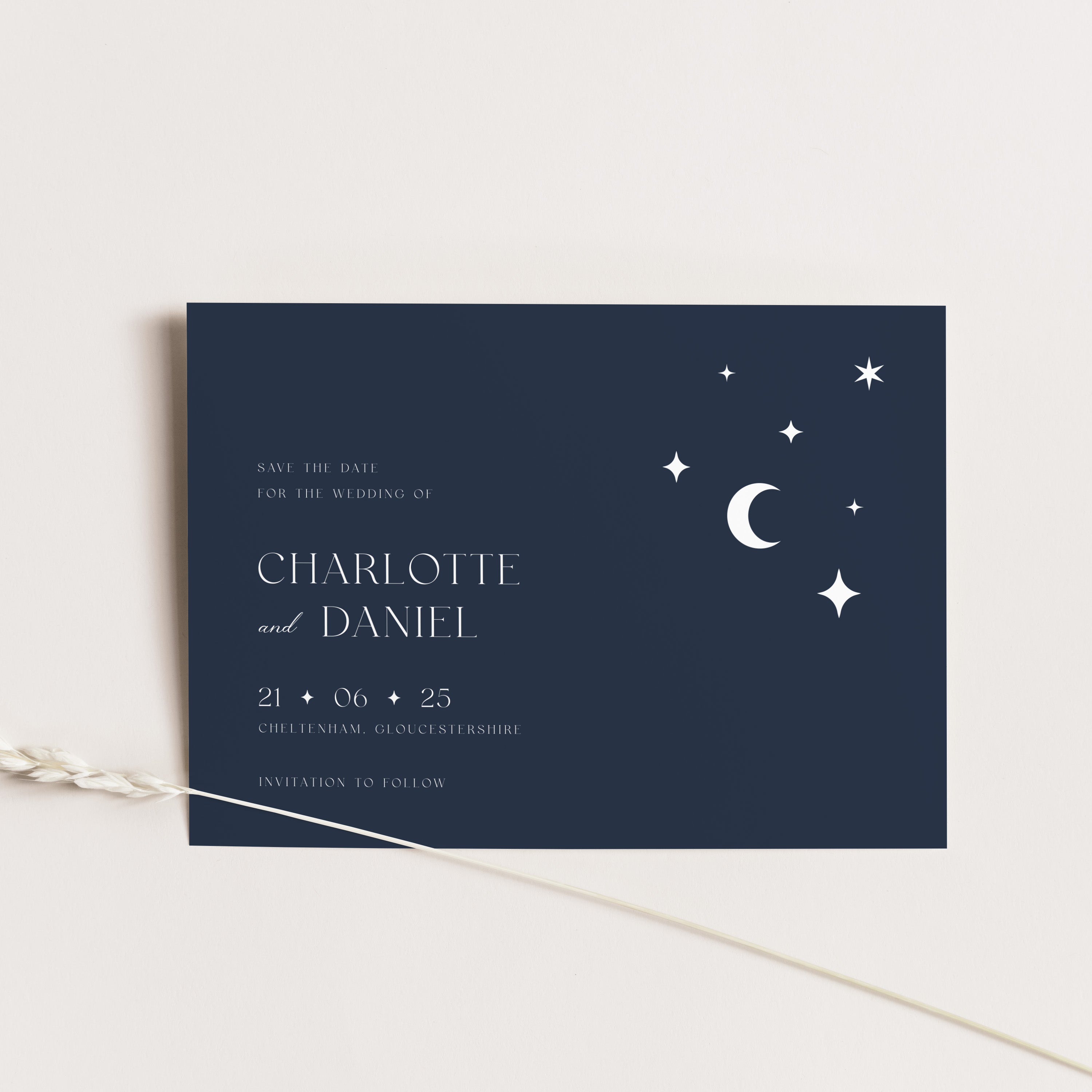 Celestial Wedding Save the Date Cards in Imperial Blue with White Ink - Lunar Collection, Elle Bee Design