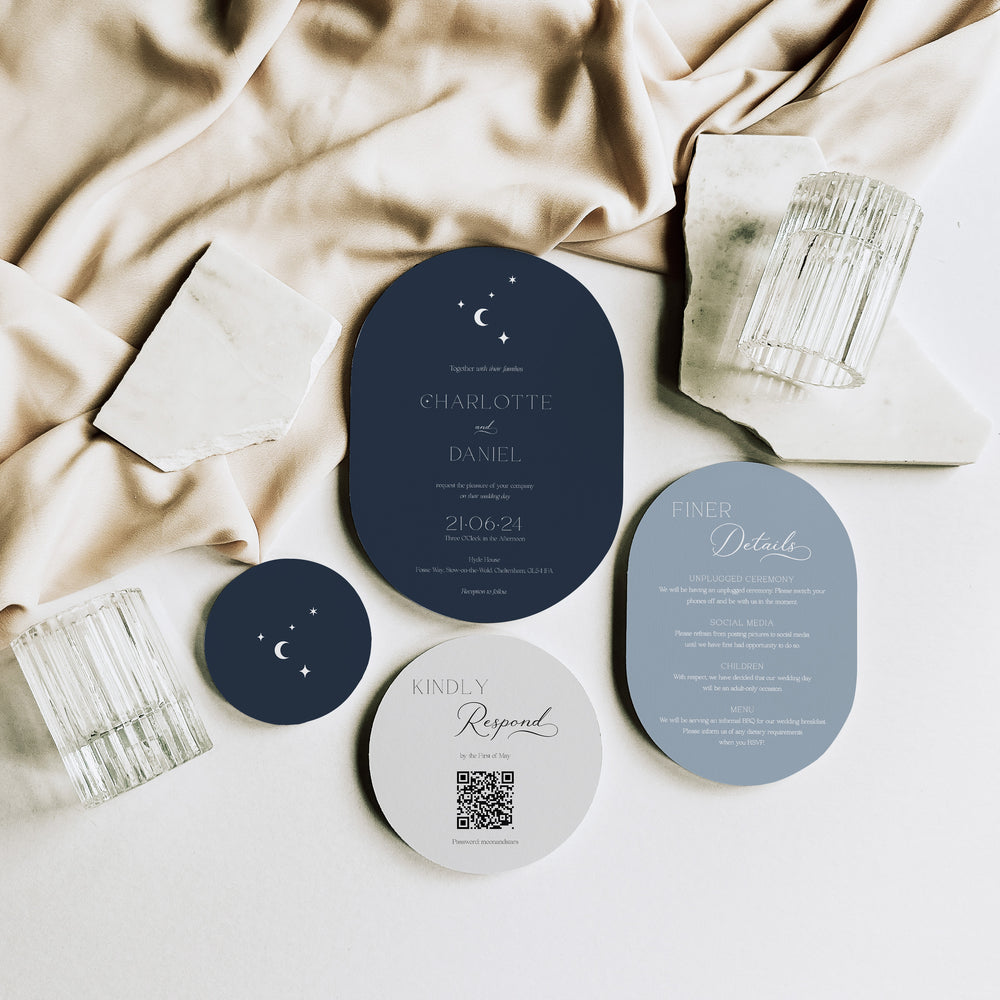 Moon and Stars Shaped Wedding Invitation Suite - Lunar Collection, Elle Bee Design