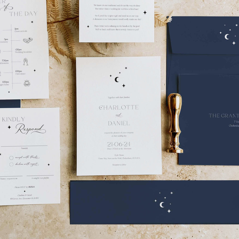 Celestial Moon and Stars Wedding Invitation Suite - Lunar Collection, Elle Bee Design