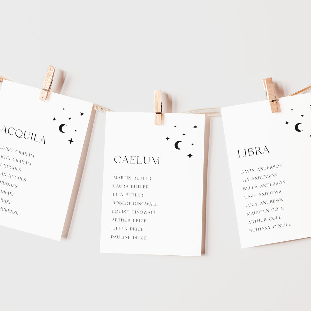 Celestial Wedding Table Plan Cards - Lunar Collection, Elle Bee Design