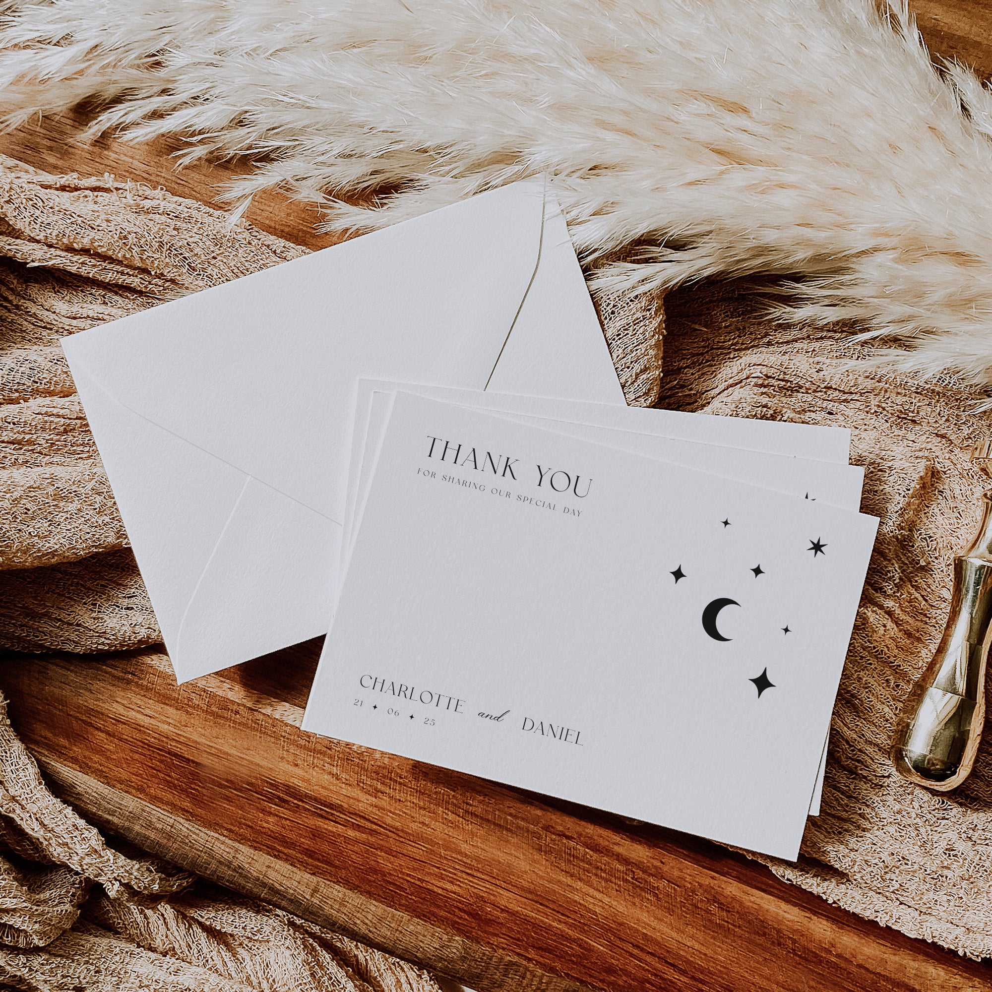 Modern Celestial Wedding Thank You Card - Lunar Collection, Elle Bee Design