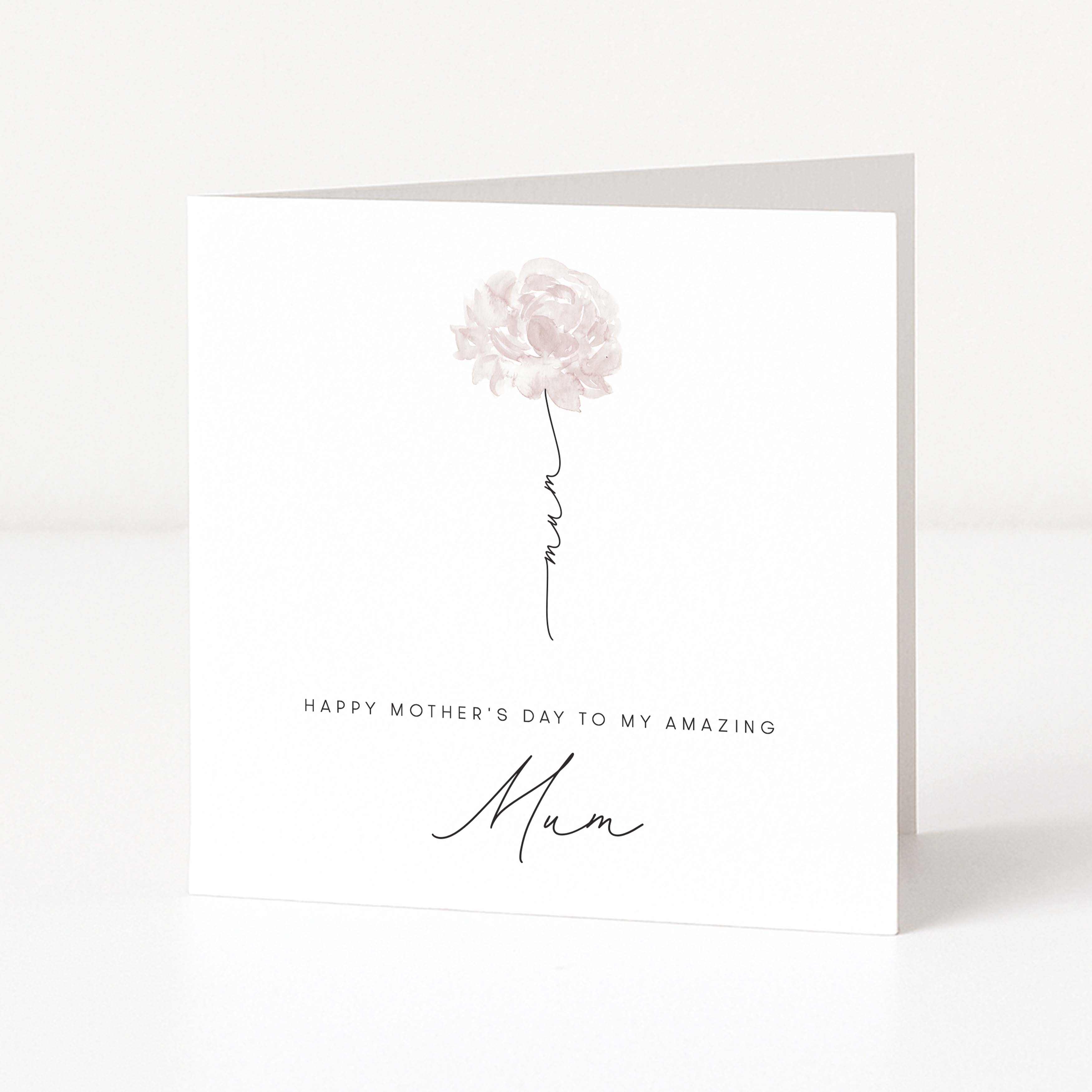 Greeting card with floral artwork and happy mother's day to my amazing mum text on a white background