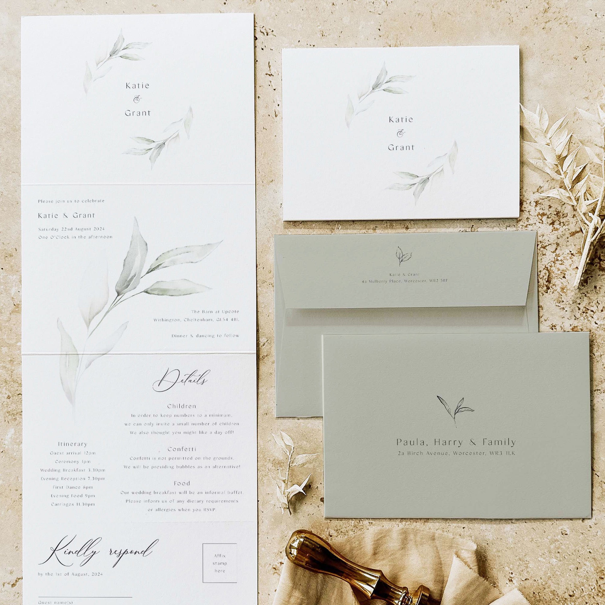 Modern Botanical Concertina Wedding Invitation - Mansion House Collection, Elle Bee Design