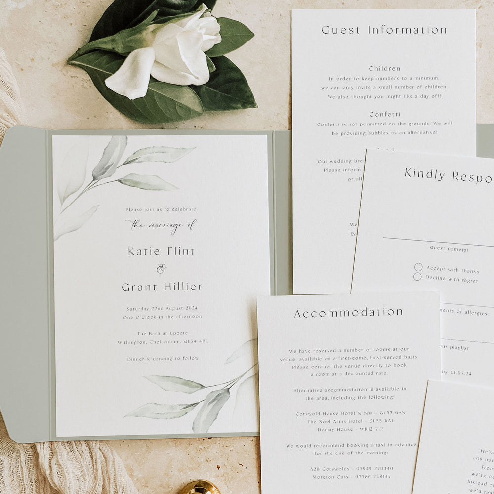 Sage Botanical Pocketfold Wedding Invitation Suite - Mansion House Collection, Elle Bee Design
