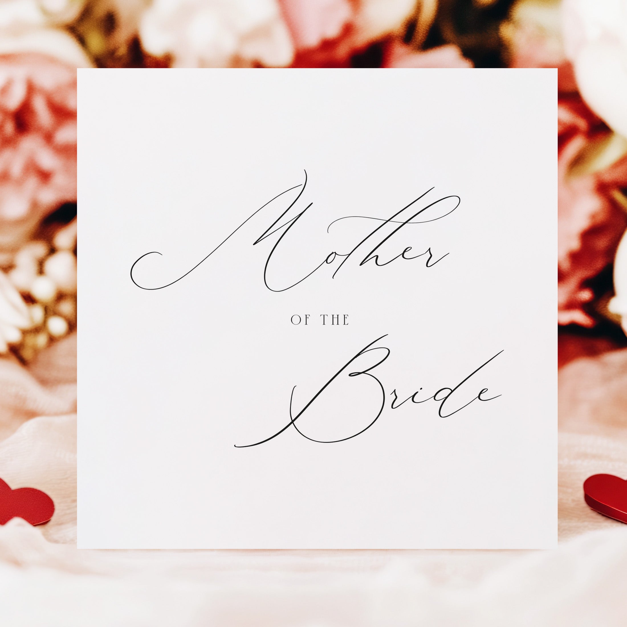 Card with 'Mother of the Bride' text on a floral background