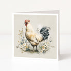 Greeting card with a rooster illustration on a white background
