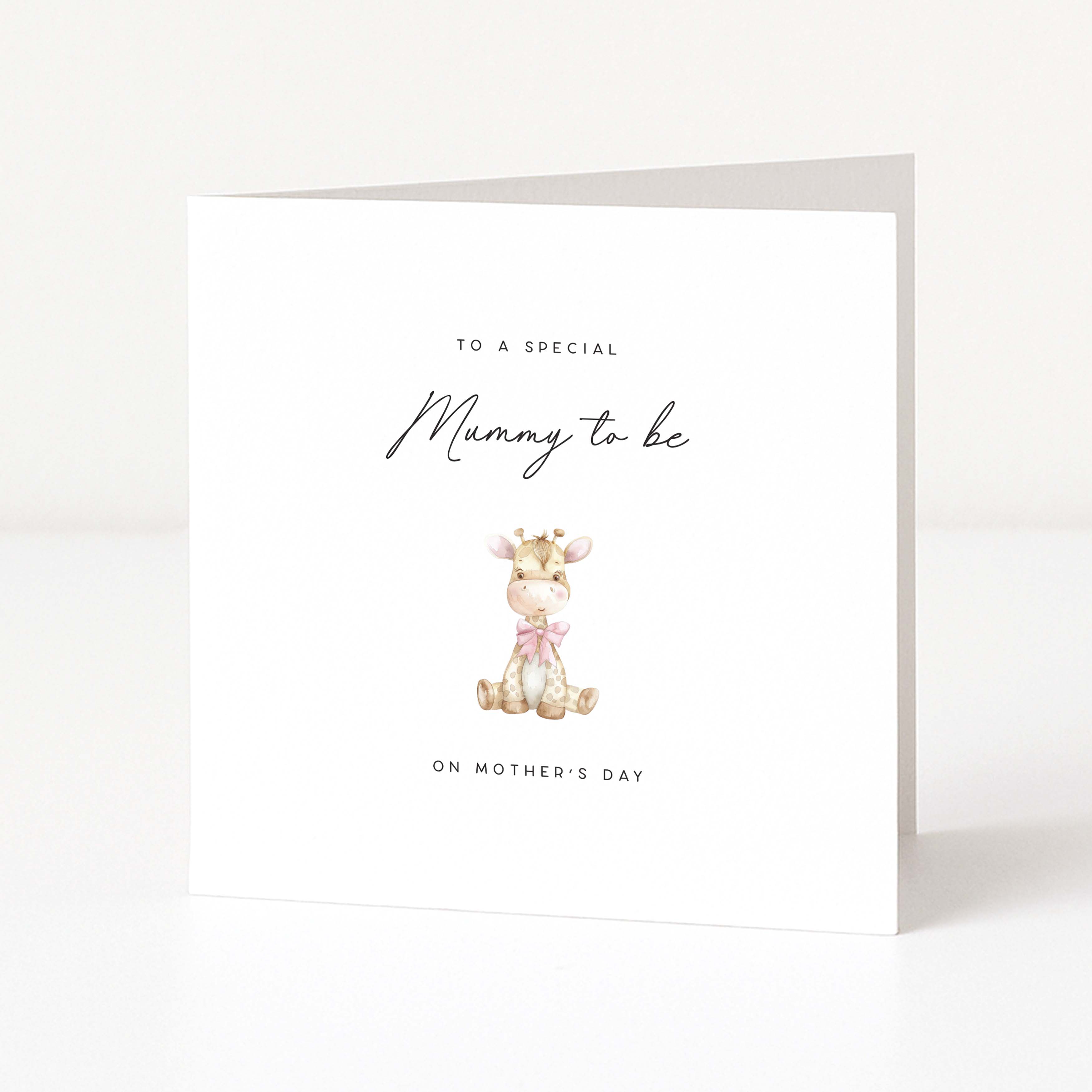 Greeting card with a giraffe illustration and text for Mother's Day on a white background
