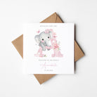 Cute Elephant Personalised New Baby Girl Card - Elle Bee Design