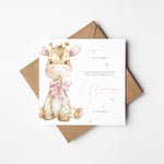 Cute animal personalised new baby girl card