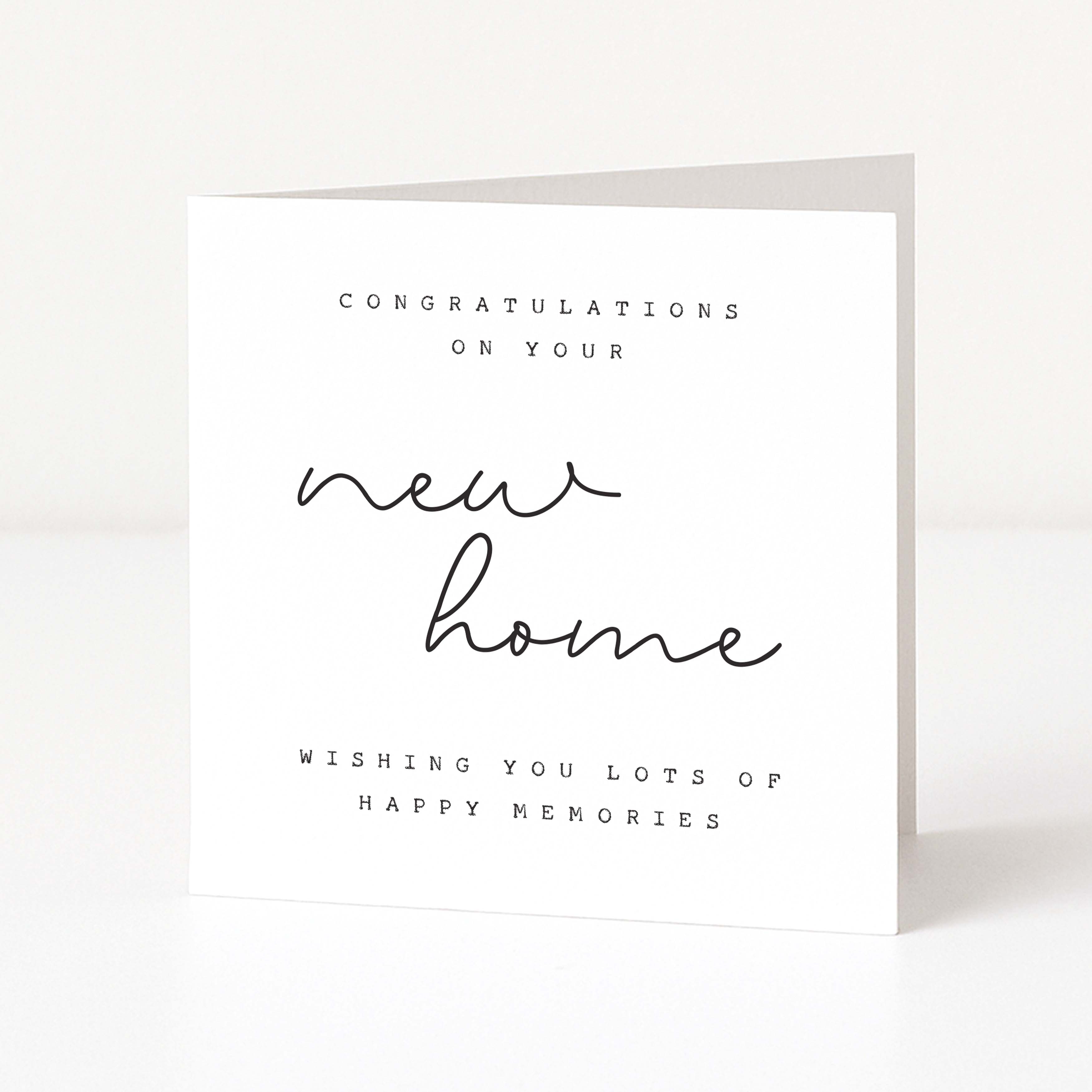 Greeting card with 'Congratulations on your new home' text on a white background