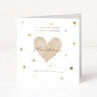 white card with beige heart and teachers name in centre