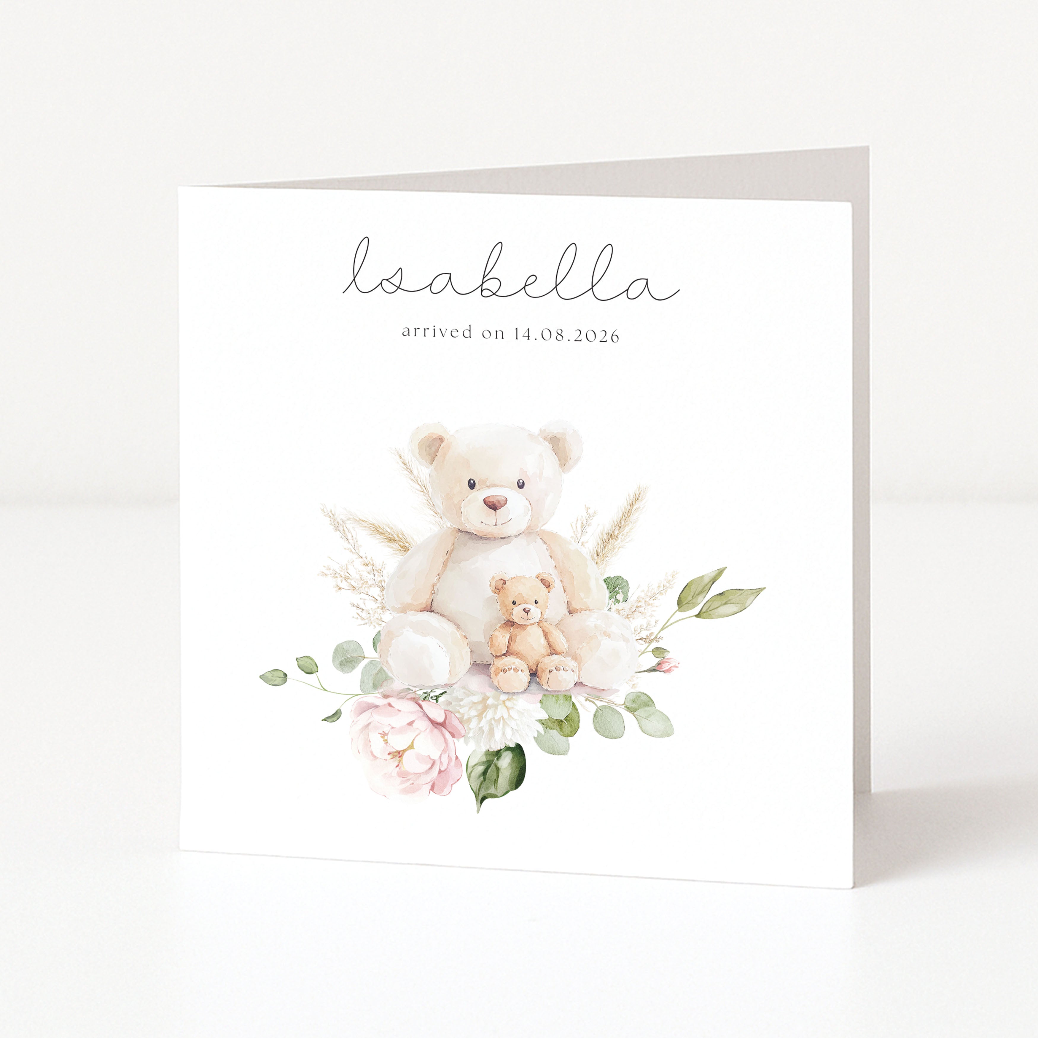 new baby card on white card with white background
