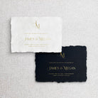 Gold Foil Pressed Save the Date in White and Black on Handmade Cotton Paper - Newbury Collection