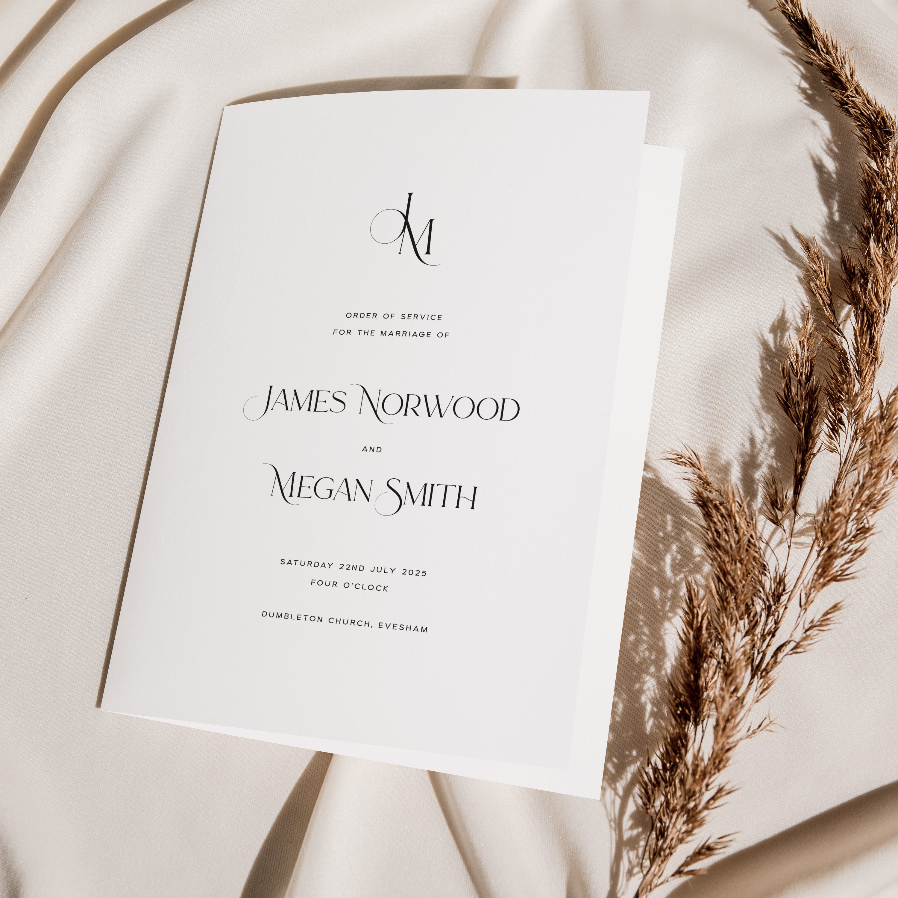 Modern Monogram Wedding Order of Service Booklet Front - Newbury Collection, Elle Bee Design