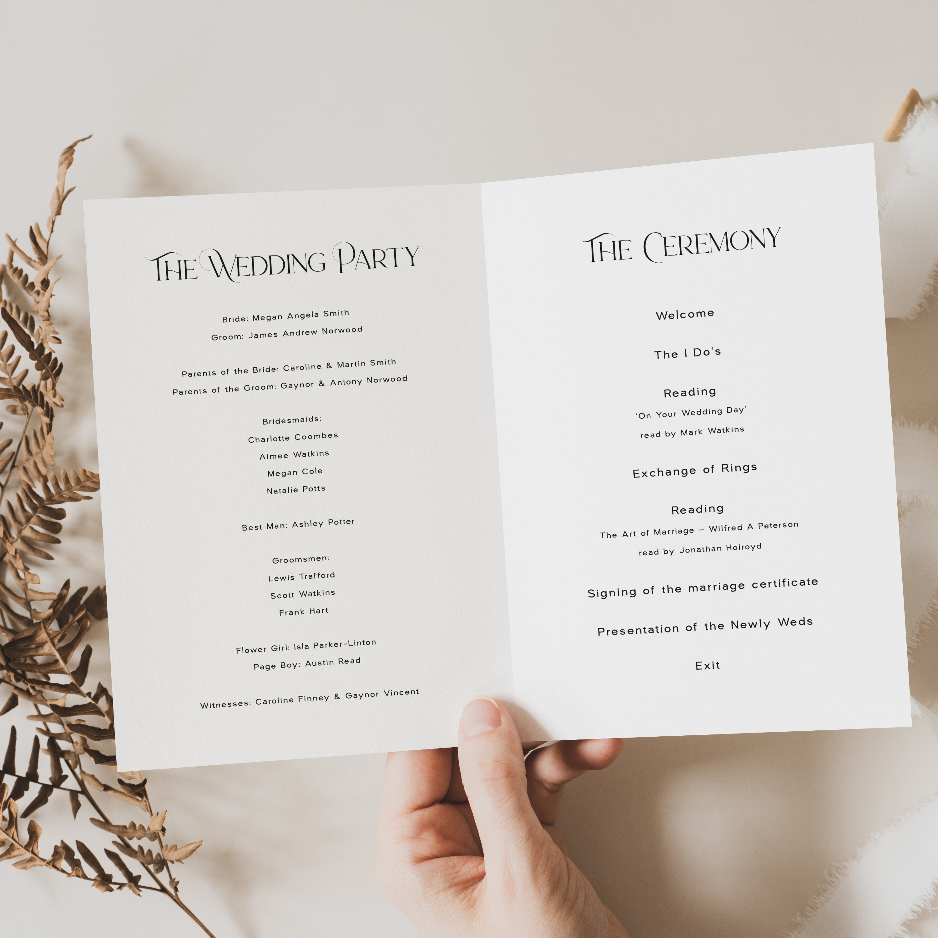 Modern Monogram Wedding Order of Service Booklet Inside - Newbury Collection, Elle Bee Design