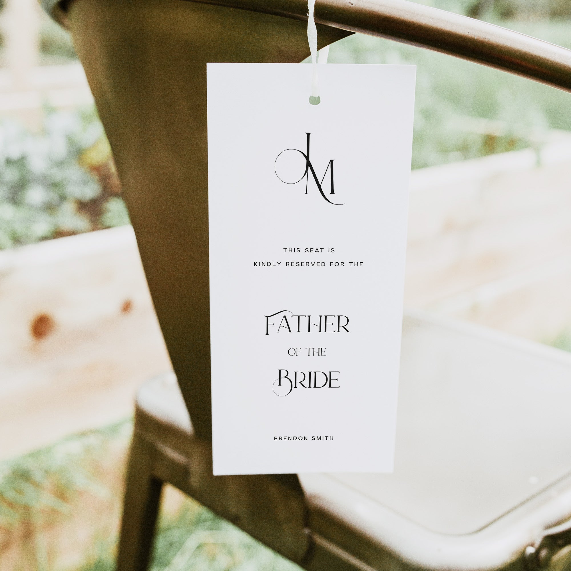 Wedding Seat Reservation Tag with Modern Monogram - Newbury Collection, Elle Bee Design