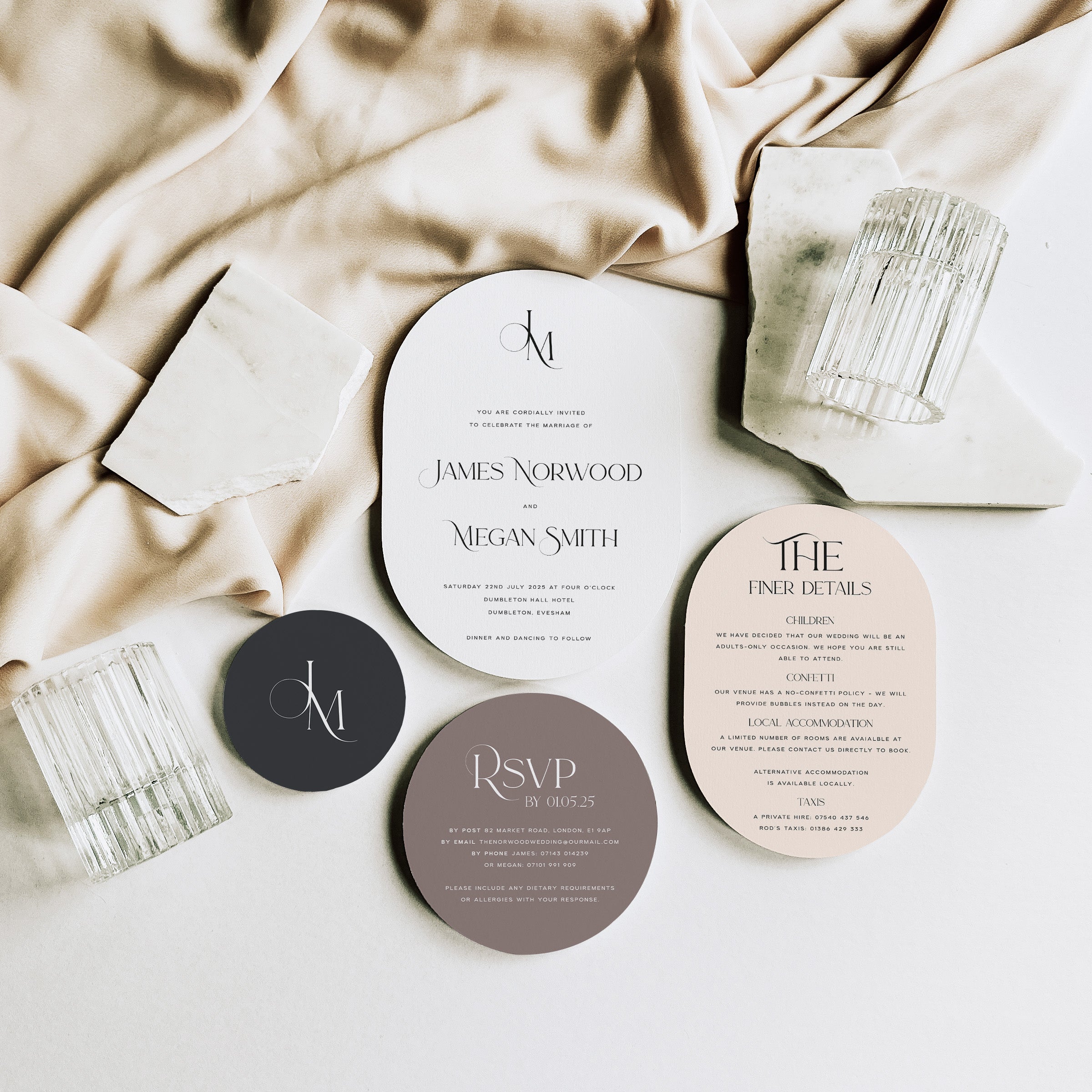 Double Arch Monogram Wedding Invitation Suite in Neutral Colour Scheme - Newbury Collection, Elle Bee Design