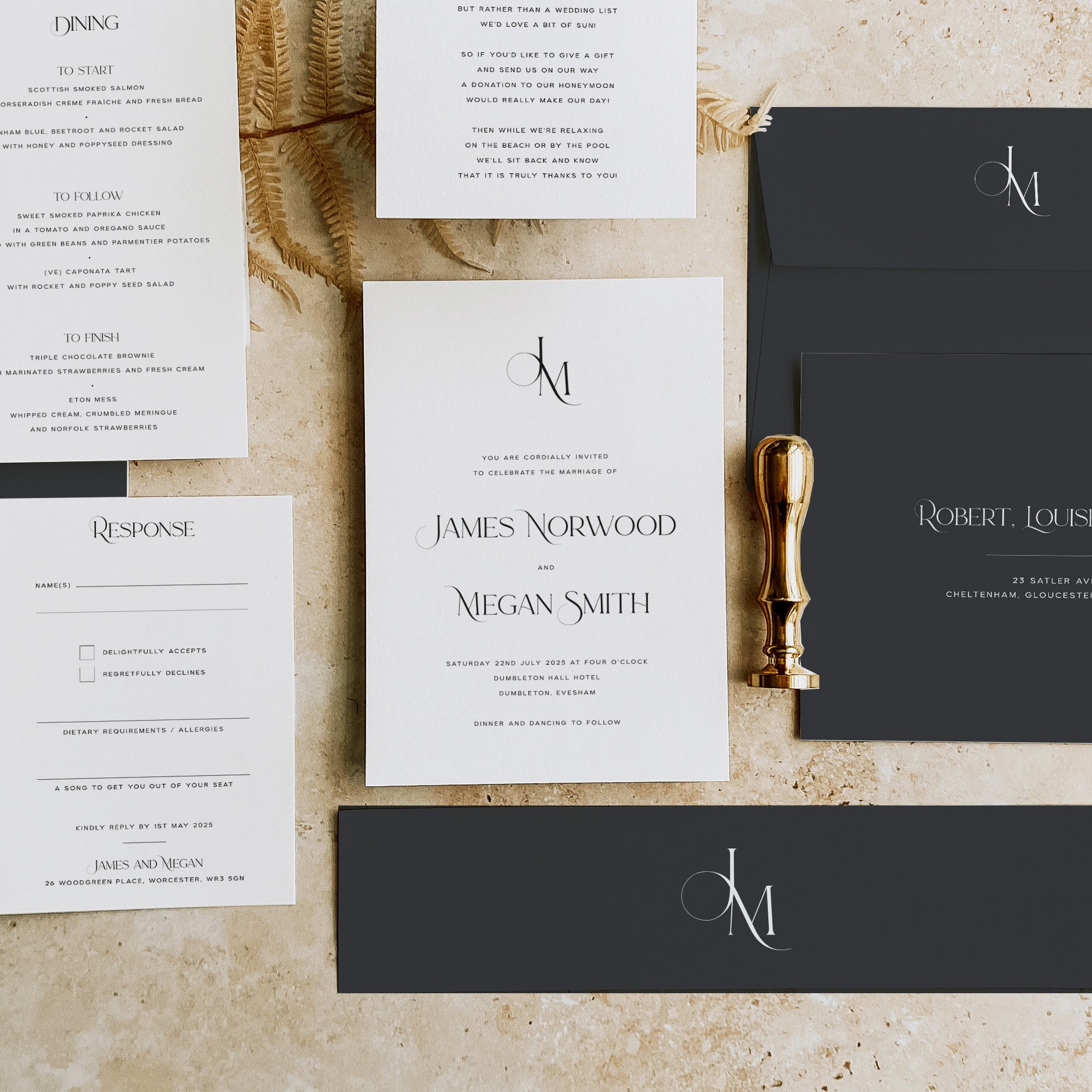 Modern Monogram Wedding Invitation Suite in Monochrome Colour Scheme - Newbury Collection, Elle Bee Design