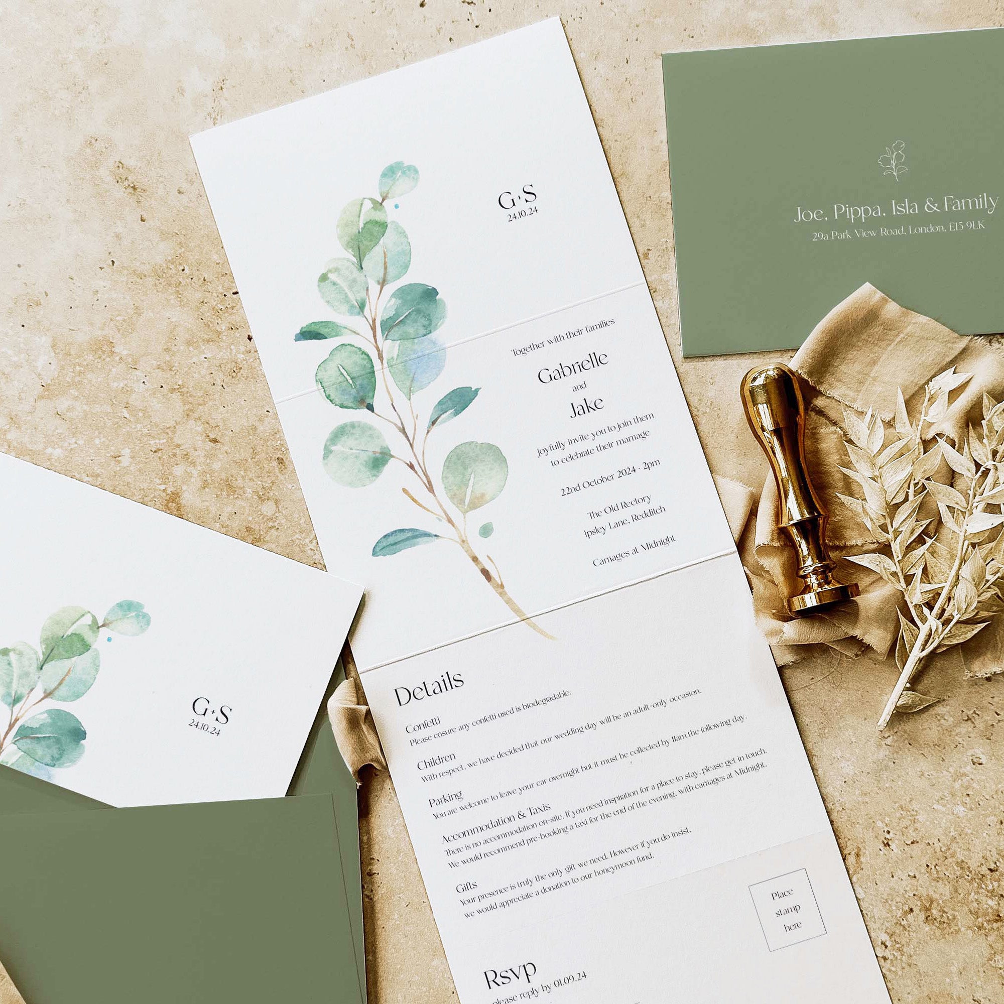 Eucalyptus Concertina Wedding Invitation - Northwood Collection, Elle Bee Design