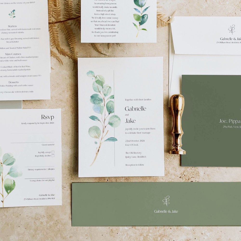 Eucalyptus Wedding Invitation Suite - Northwood Collection, Elle Bee Design