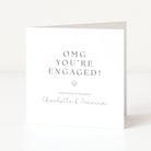 Greeting card with 'OMG YOU'RE ENGAGED!' text on a white background
