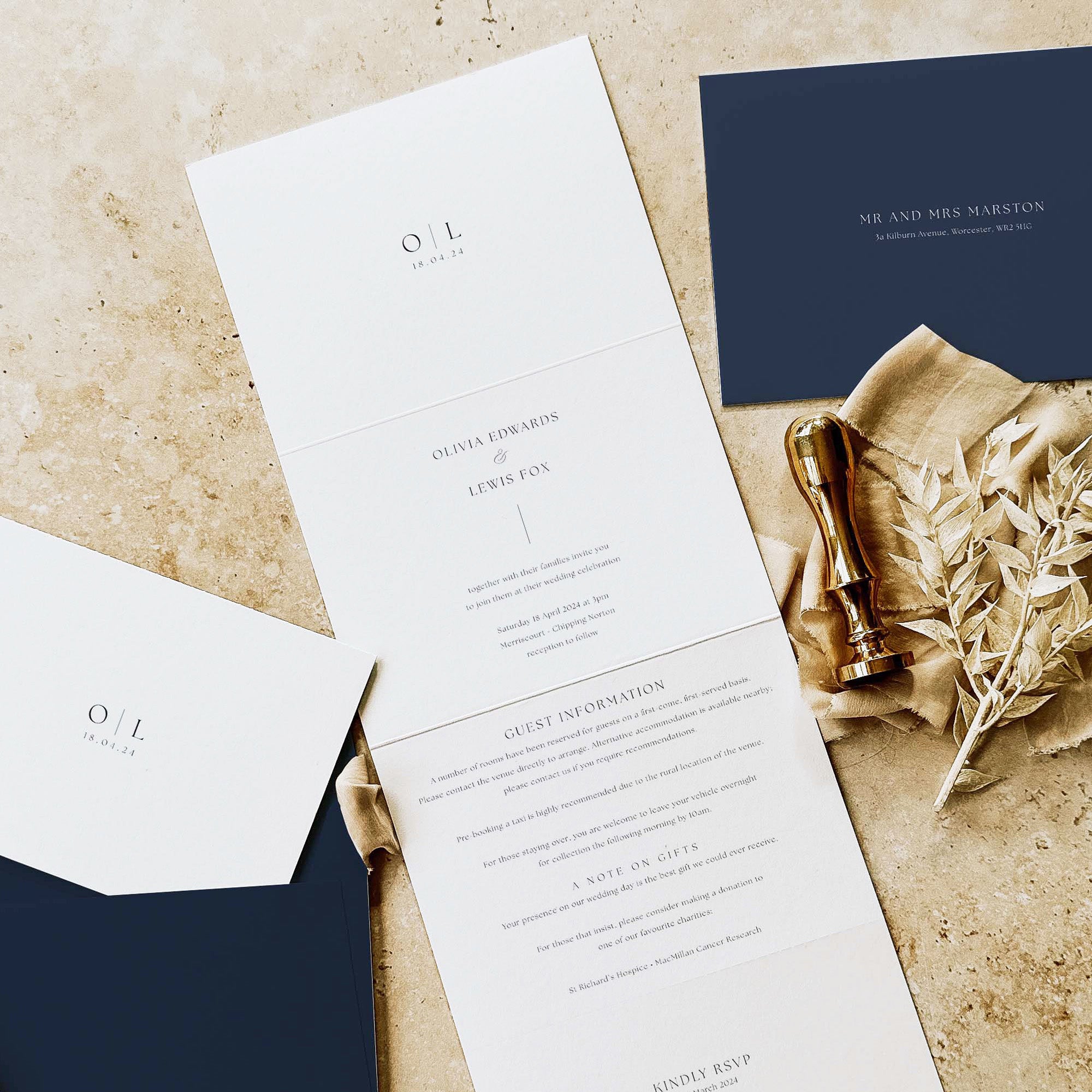 Modern Monogram Concertina Wedding Invitation - Oxford Collection, Elle Bee Design