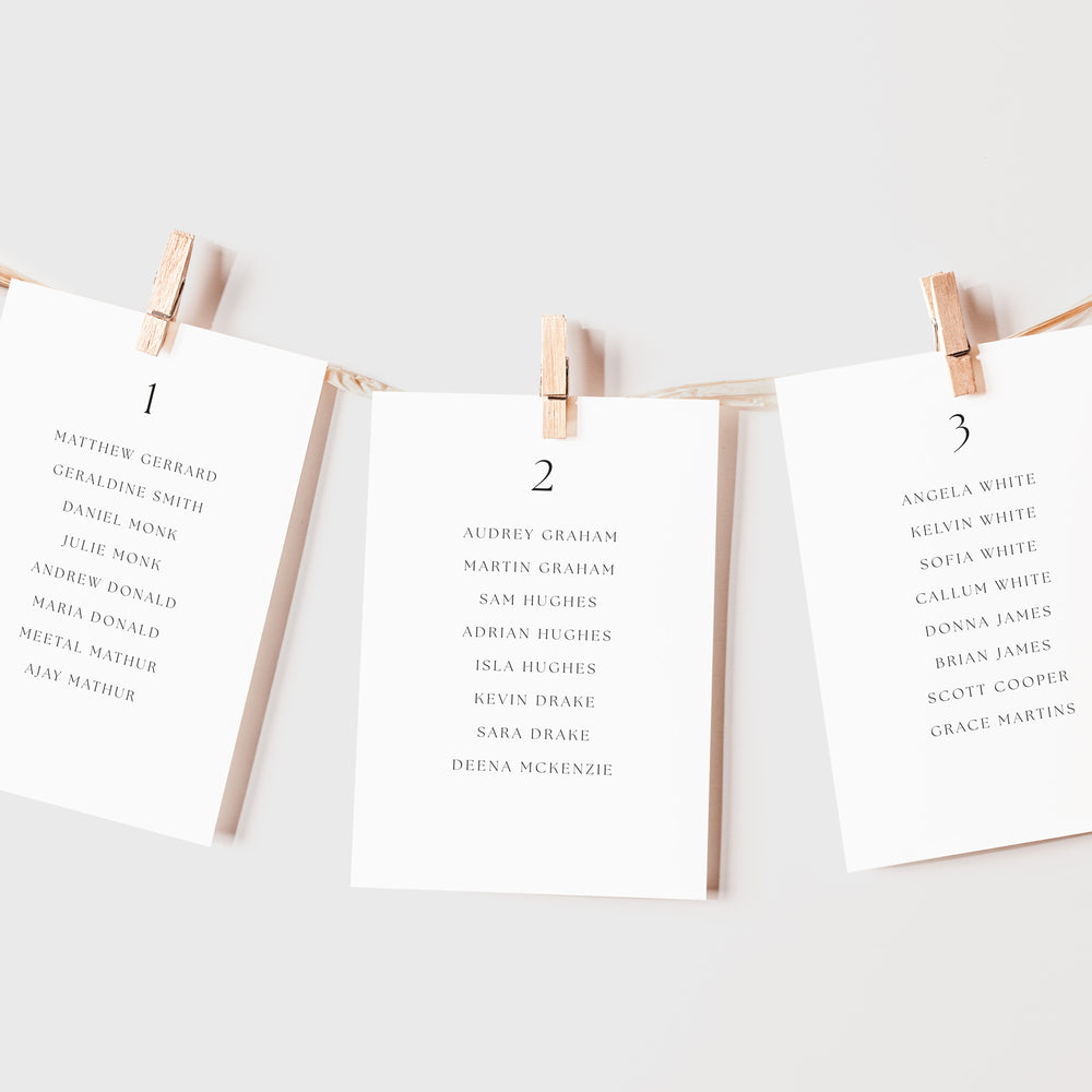 Simple Modern Wedding Table Plan Cards - Oxford Collection, Elle Bee Design