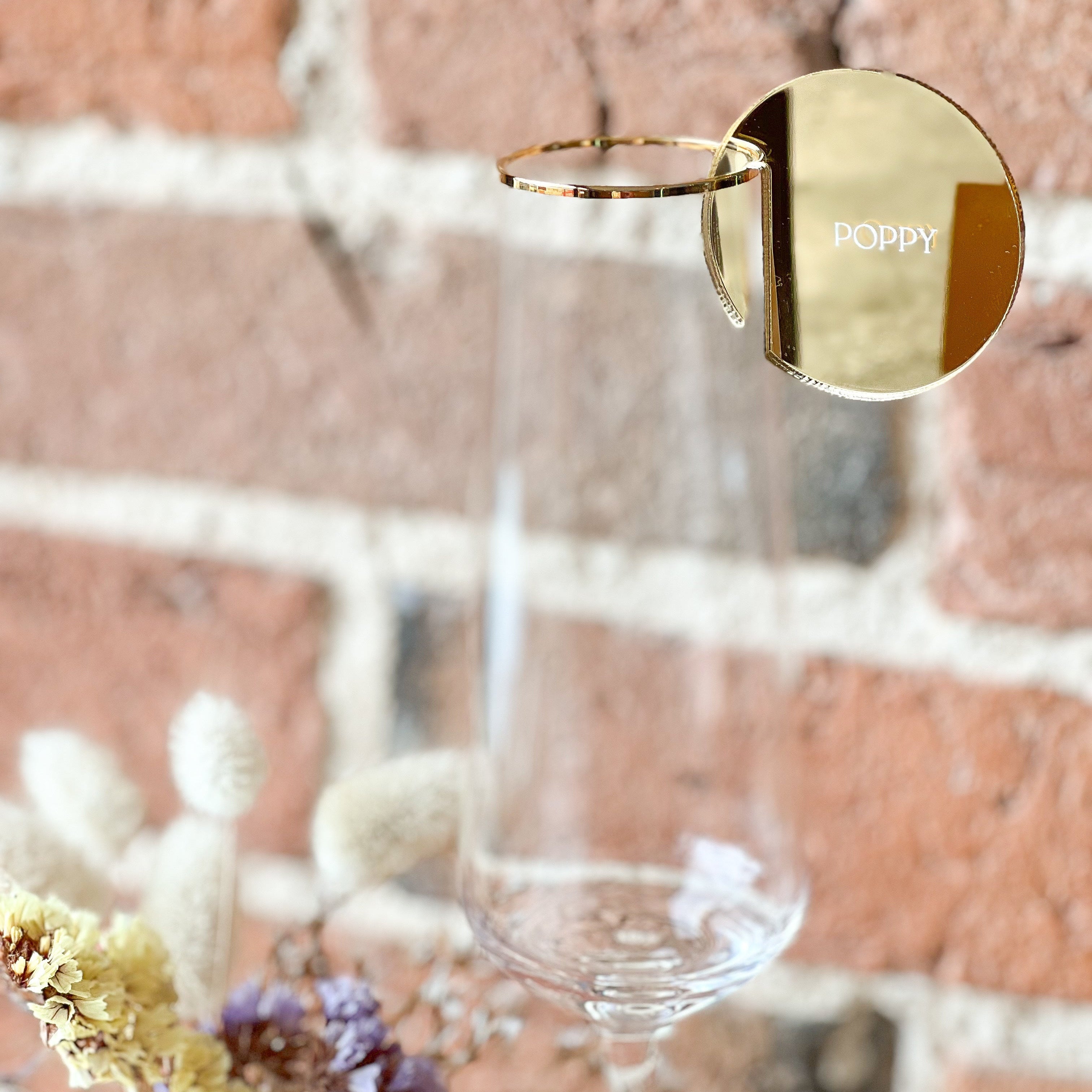 Gold mirror drink token with guest name print