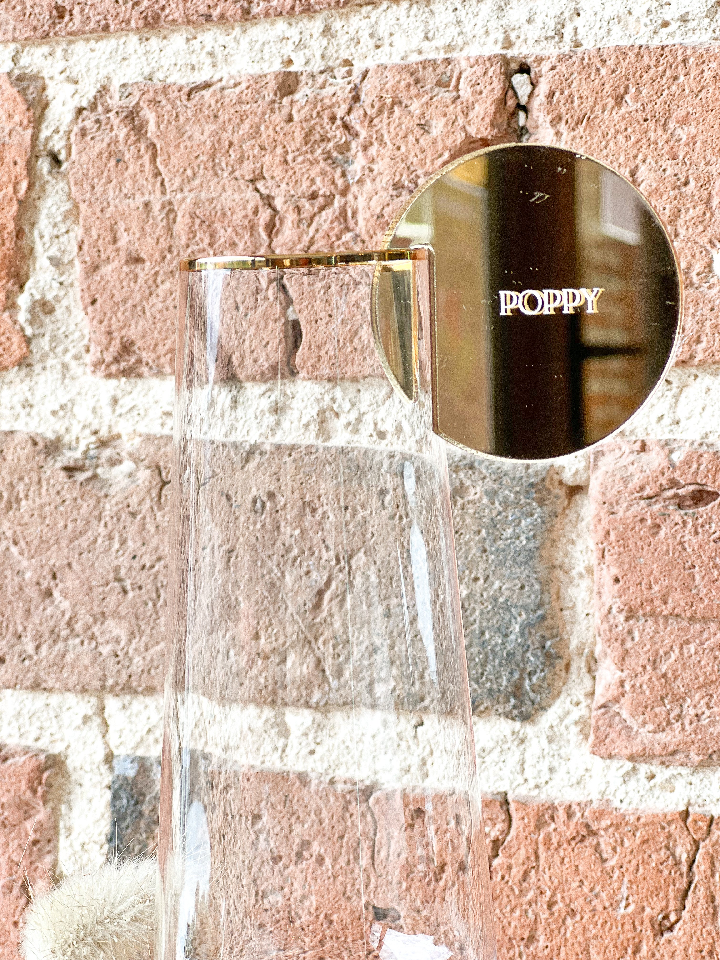 Gold mirror drink token with guest name print