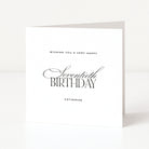 Personalised white 70th birthday card for Catherine with elegant black script and minimalist typography.