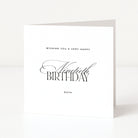 Personalised white 90th birthday card with elegant black calligraphy and the example name Ruth